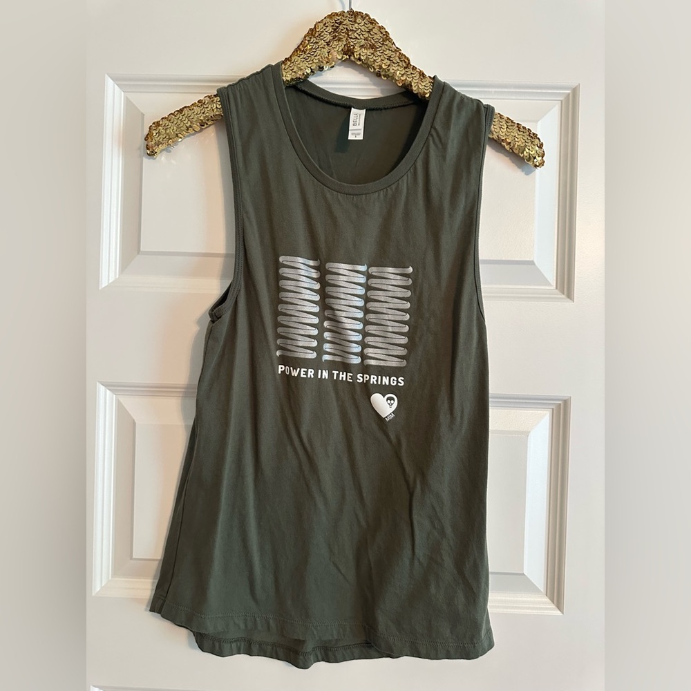 Bella Pilates Power in the Springs Olive Tank Top